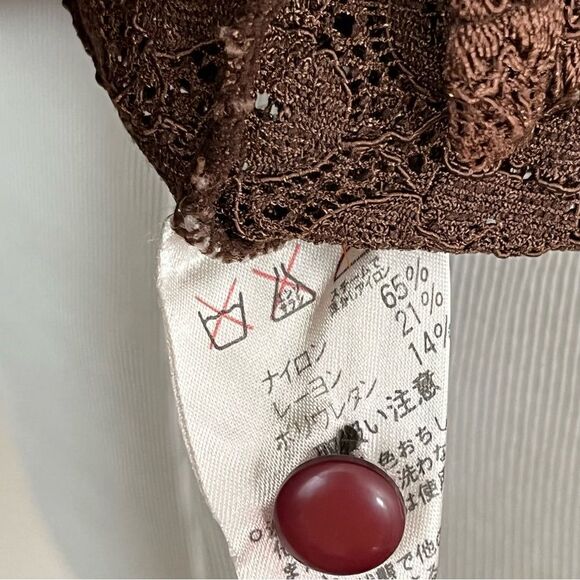 Manuela Semi Sheer Brown Lace/ Crochet Mock Neck Long Sleeve Top S - Picture 10 of 10